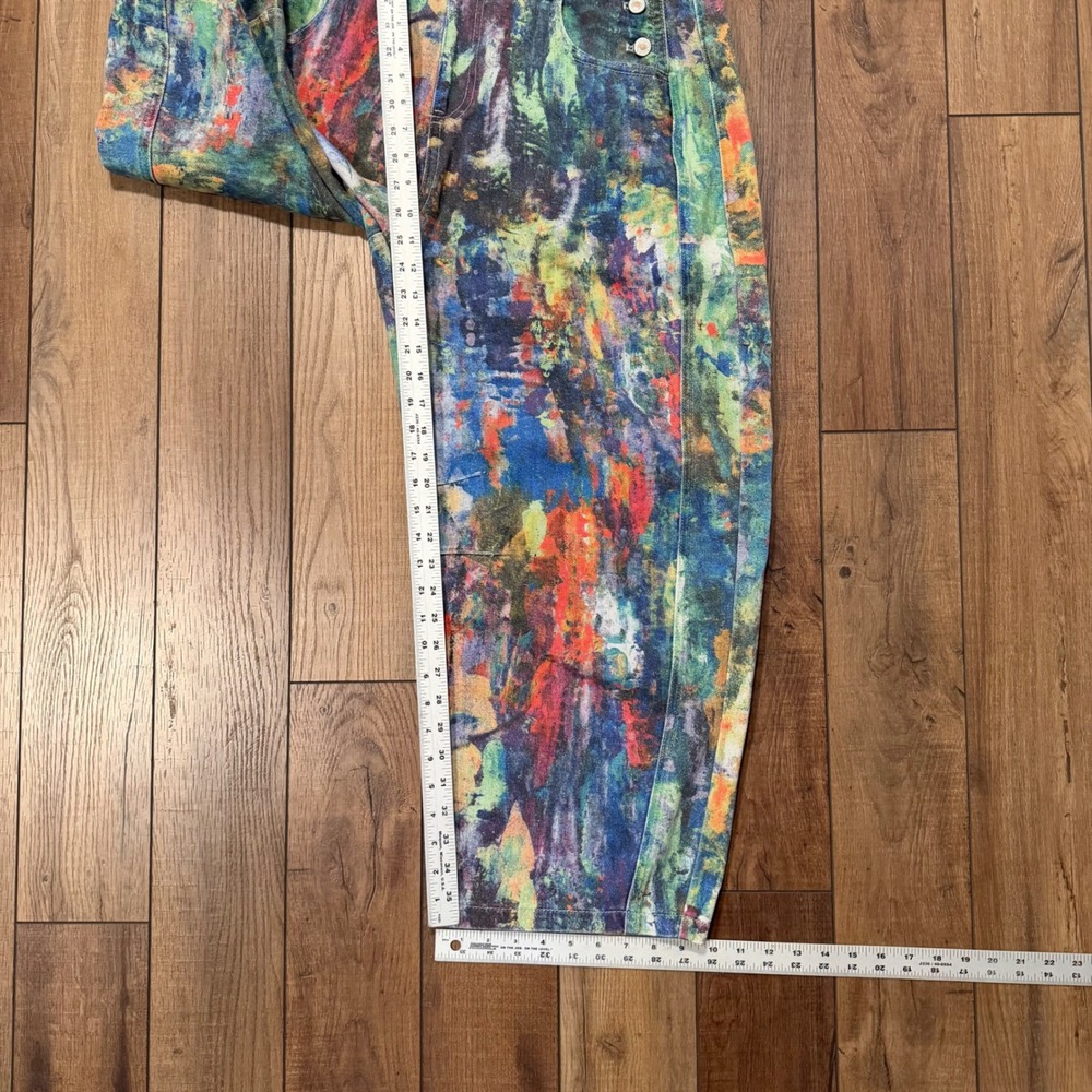 NWT Davi & Dani From The Ground Up Denim Overalls L Abstract Paint Wide Barrel - Picture 5 of 10